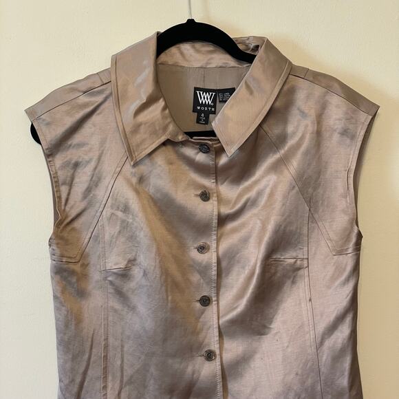 1990s Vintage 4 Vest metallic button down champagne button down biker punk rock - Picture 2 of 7